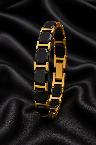 laria jewelry Titanium Magnetic Ceramic Bracelet with Gold Color Detail