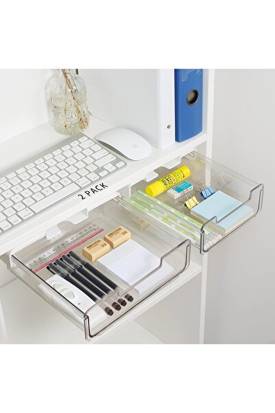Arabest 2-Pack Under Desk Drawer Organizer, Slide-Out Clear Plastic Storage T...