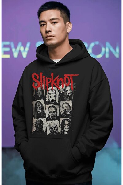 SEVBANO Hanorac premium oversize unisex cu imprimeu frontal Slipknot Rock Met...