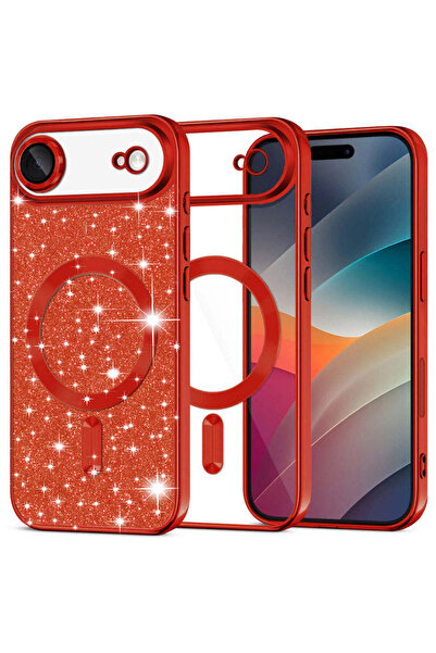Techsuit Husă pentru iPhone 17 Air, Lux Glitter MagSafe, argintiu - roșu