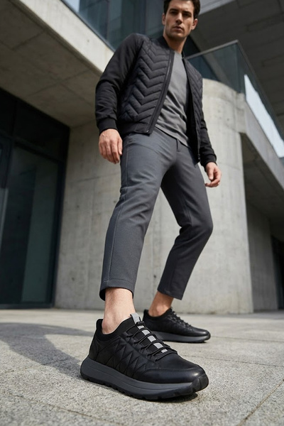 SOLMAZ Dimport 615 Black Genuine Leather Men's Shoes