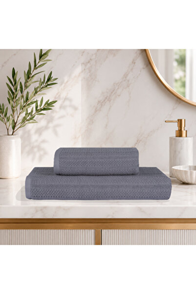 ALTINBAŞAK TEKSTİL Linari 100% Cotton Jacquard 2-Piece Bathroom Set Gray 50X9...