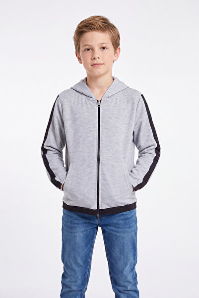 FYK KİDS Boy's Striped Detailed Zippered Hooded Sweatshirt