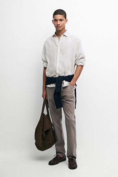 Massimo Dutti %100 keten regular fit kareli gömlek