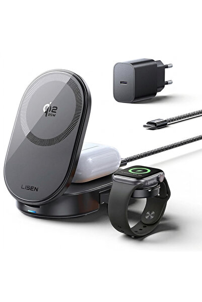 LISEN Stație de încărcare wireless W121 3-în-1 (YL0325080017) - cu adaptor de...