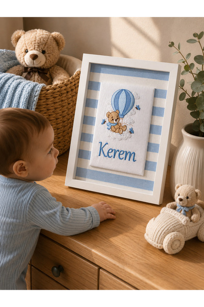 Luna Baby & Kids Kişiye Özel İsim Nakışlı Ahşap Çerçeve 21x30 cm – Bebek Odas...
