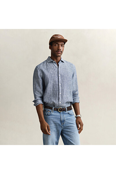 Gant Erkek Mavi Regular Fit Çizgili Gömlek