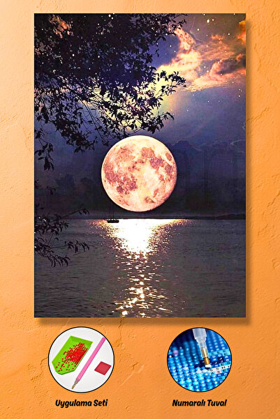 HONDEP 5D Diamond Painting 70x50cm Dolunay Sayılarla Elmas Boyama Mozaik Tabl...