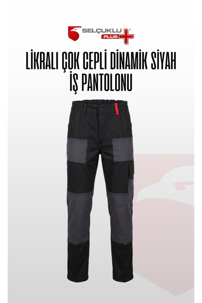 Selçuklu Plus Lycra Multi-Pocket Dynamic Black and Gray Work Pants Durable Fl...