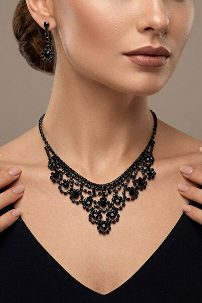 PETEK AKSESUAR Zircon Stone Evening Dress Necklace Earring Set