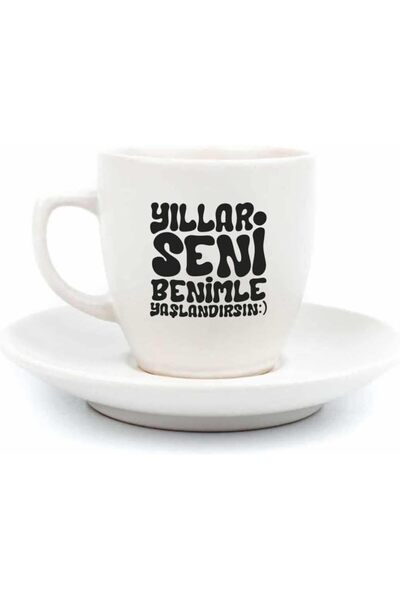 Yıldızan Albemo Years of You Aging with Me Cream Turkish Coffee Cup - Gift Ce...
