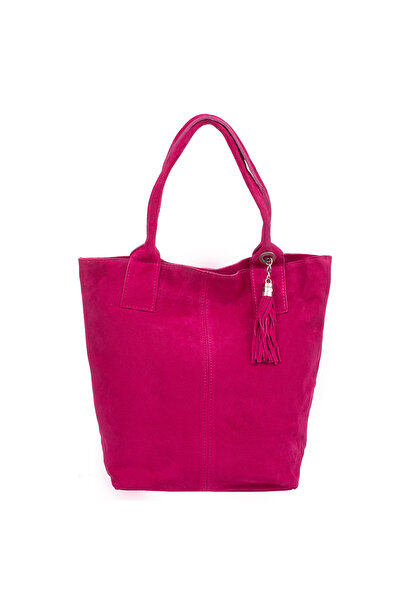 Kaletnik Geantă de umăr shopper din piele întoarsă cu borsetă, Wino Fuchsia