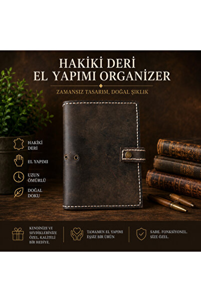 semiramis Hakiki Crazy Deri El Yapımı Ajanda & A5 Not Defteri Kılıfı - Çok Bö...