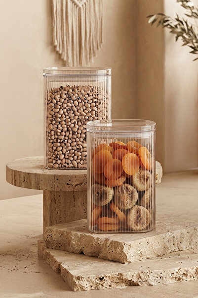 Kitchen Life Set of 2 Mega Size Labeled Vacuum Rectangular Jars 2.4 Liters