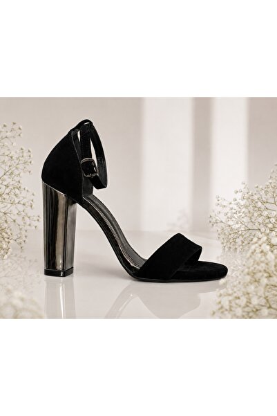 OEM Sanda eleganta, de seara, culoare neagra cu toc gros argintiu