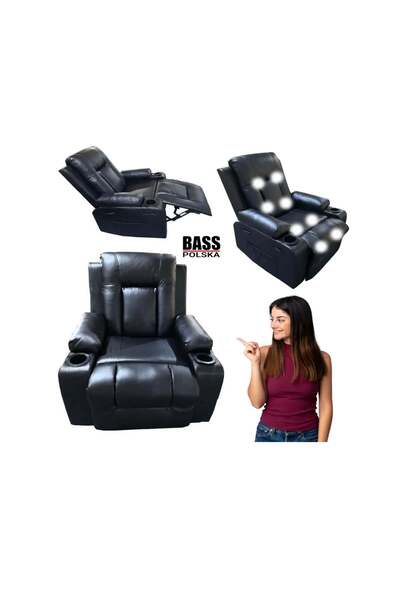 Bass Fotoliu rabatabil din piele cu funcție de masaj, 102 x 88,5 cm, capacita...
