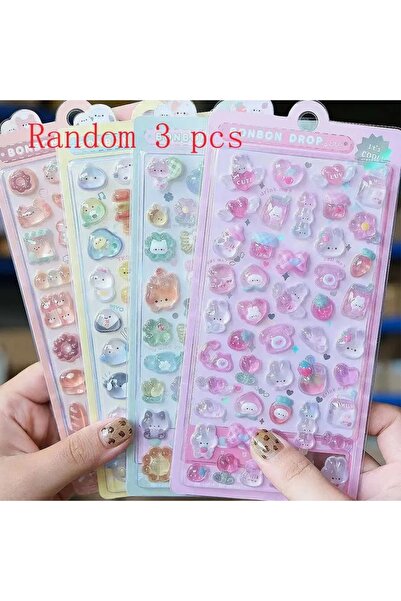 Choice3 Random 3 pcs /*Kawaii 3D Jelly Resin Stickers Cute Cartoon Sparkle Tr...