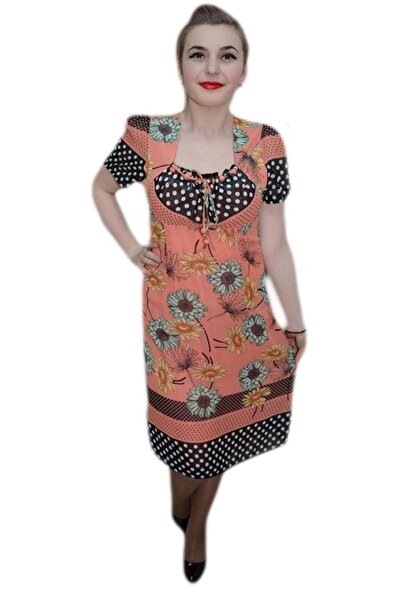 OEM Rochie lejera de vara, masura mare, nuanta corai cu flori verzi