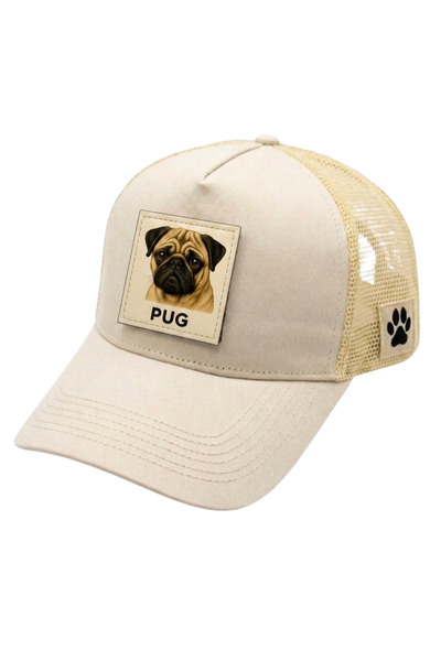 All animals Pug Dog Printed Patch Detailed Mesh Trucker Baseball Cap Unisex