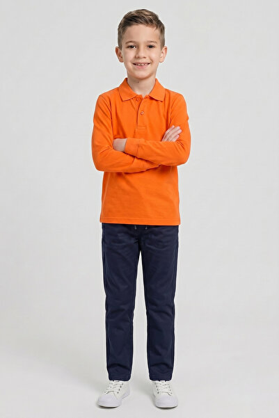 nacar çarşı Boys' Orange Long Sleeve Polo Neck T-Shirt Navy Blue Ribbed Waist...
