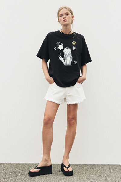 H&M Baskılı Oversize Tişört