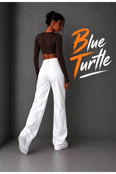 LAMİRA White Palazzo Jean Women's High Waist Relaxed Fit Wide Leg Denim Trous...