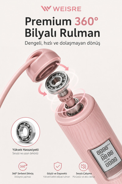Weisre 2’si 1 Arada Dijital Sayaçlı Atlama İpi, Kablolu ve Halatsız Kullanım, LCD Ekranlı
