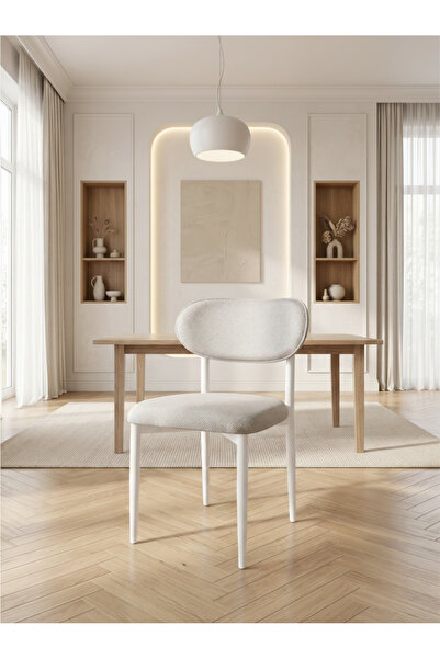 Concept Ayz Home Bella Serisi 6 Adet Krem Kumaş Sandalye Seti (Modern Sandaly...