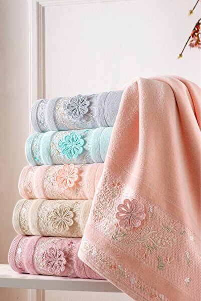 Fiesta Kadife Dual Bordür 3D Nakışlı %100 Pamuk 6 Adet 50x90 cm El Yüz Havlus...