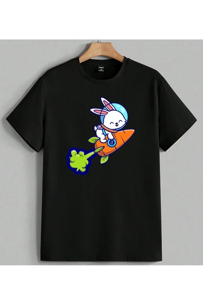 ELFERA Εκτυπωμένη εικονογράφηση Space Tavsan Rocket Unisex Oversize T-shirt Μ...