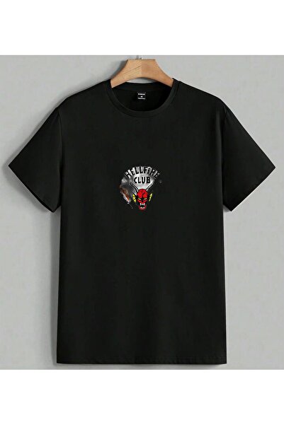 ELFERA Hellfire Club Satan logo, štampana unisex majica prevelikog kroja, crna