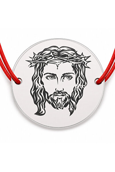 Simoshop Brățară argint 925 cu bănuț Isus, șnur reglabil — cadou creștin