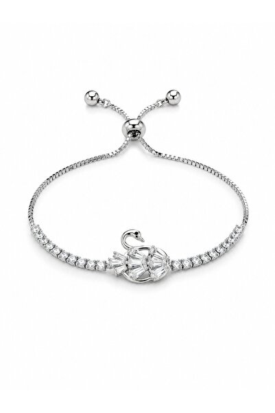 serelya Silver Color Zircon Stone Brass Swan Model Elevator Bracelet