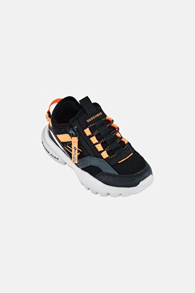 SKECHERS حذاء رياضي للأطفال من ريزور فليكس تولفيكس بسحّاب للإغلاق، أسود