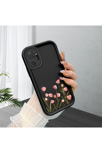 PATTERNOVA Redmi Note 10 Pro Uyumlu Kore tarzı zarif lale kılıf, mat siyah ke...