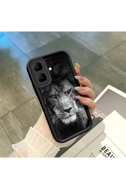 PATTERNOVA Infinix Smart 10 Uyumlu Şık siyah beyaz aslan kılıf, siyah kenar k...