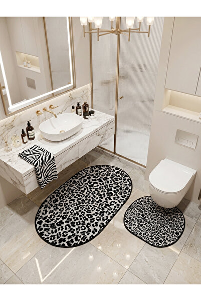 Brillant Leopar Desenli Lateks Taban 2'li Banyo Paspası (70x110-70x50)
