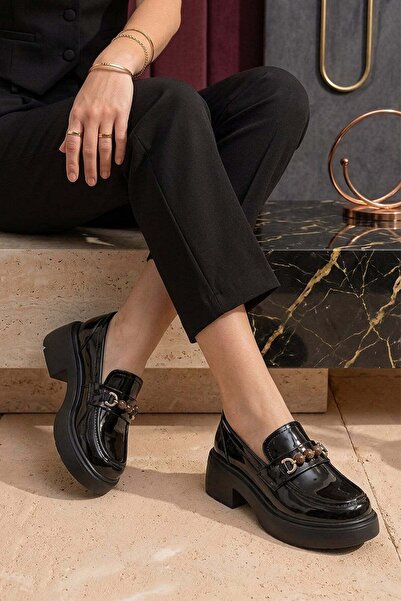 Guja Novi̇n Imported Special Series Patent Leather Beaded Buckle Detail Leofe...