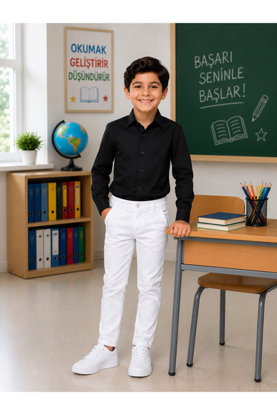 tinytrends Boy's School Shirt Gabardine Trousers Combination New Season Back ...