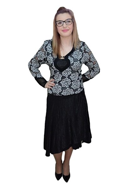 OEM Fusta fashion din material lucios, nuanta de negru, cu croi modern