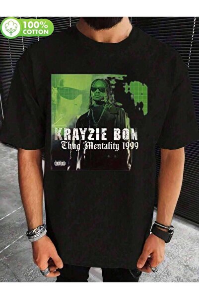2BIR تي شيرت رجالي بطباعة "Krayzie Bone Mentality" 100%، برقبة دائرية، مريح ل...