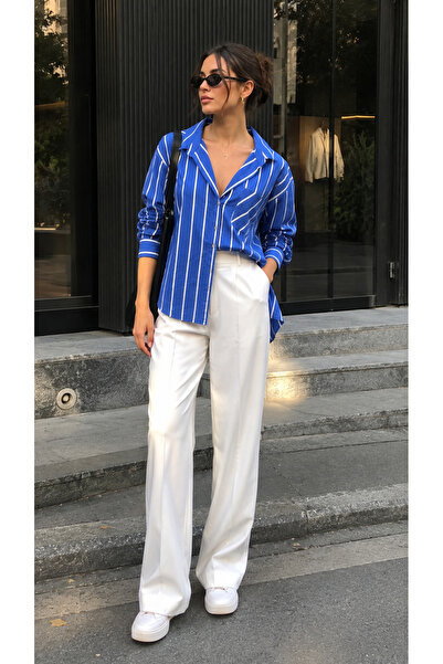 get crazy collection Women's Blue Striped Pocket Shirt