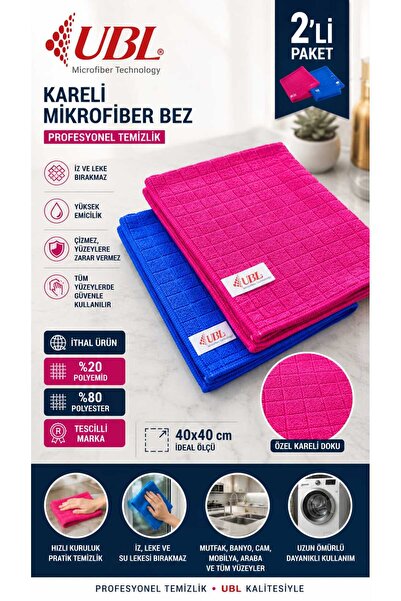 UBL kareli dayanıklı mikrofiber mutfak bez 2'li set 40x40 cm çok amaçlı süper...