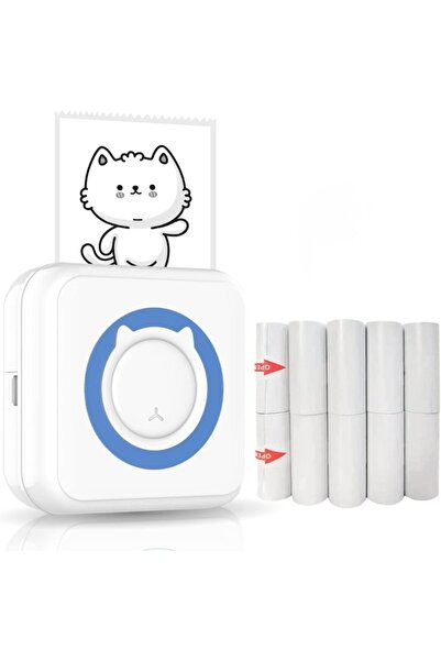 Velaris Imprimantă termică portabilă, Bluetooth, Alb-Albastru, 10 role hârtie...