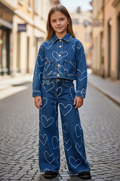 ASL GOLF CLUB Girl's Heart Denim Jacket and Pants Two-Piece Set