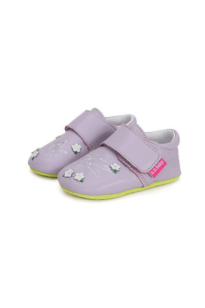 D.D.step Papuci de casă pentru copii, fete, din piele, cu velcro, mov cu Zane...