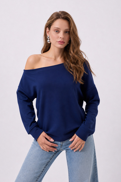 Clu Lina Lacivert Açık Omuzlu Sweatshirt