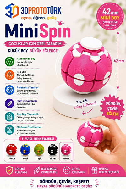3dprototürk MiniSpin 42 mm Mini Spin Ball Çocuk Stres Oyuncağı Rulmansız Fidg...