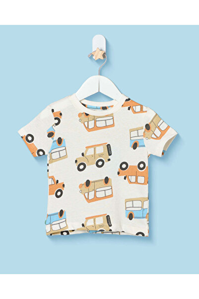 REDTAG Infant Boys White Car Print T-Shirt