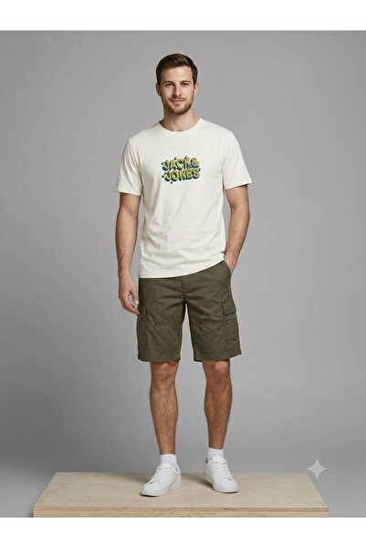 Jack & Jones krem rengi baskılı t-shirt